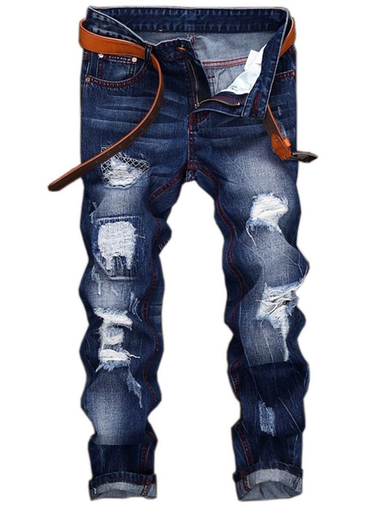 Denim Holes Casual Street Style -housut