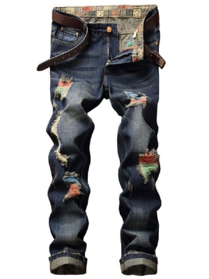 Denimreikät Ainutlaatuiset Maalirennot Miesten Housut