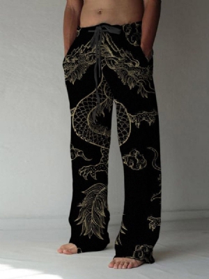 Dragon Print -suorat Nauhalliset Miesten Rento Housut
