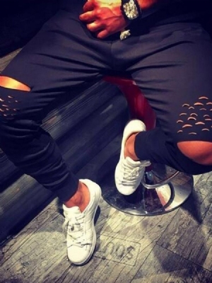 Harem Plain Hole Fashion Miesten Rento Housut
