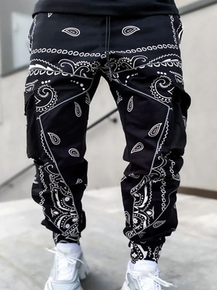 Kukka Ohut Printti Four Seasons Mid Waist Miesten Rento Housut