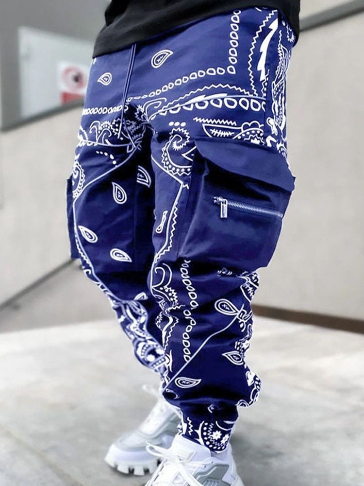 Kukka Ohut Printti Four Seasons Mid Waist Miesten Rento Housut