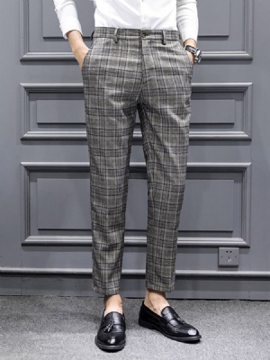 Kynähousut Plaid Print Fall Korean Casual Miesten Housut