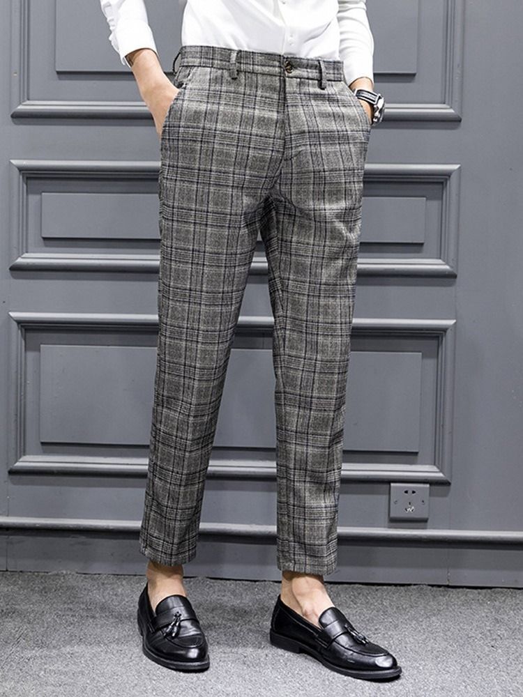 Kynähousut Plaid Print Fall Korean Casual Miesten Housut