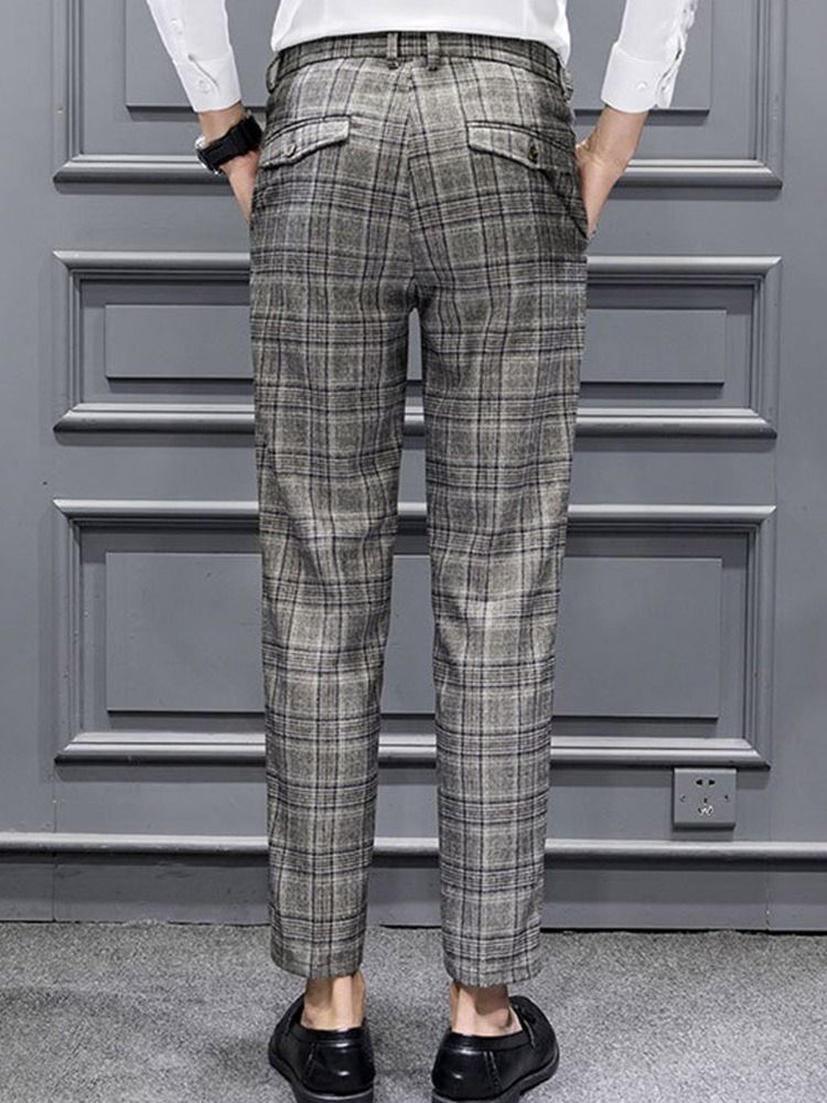 Kynähousut Plaid Print Fall Korean Casual Miesten Housut