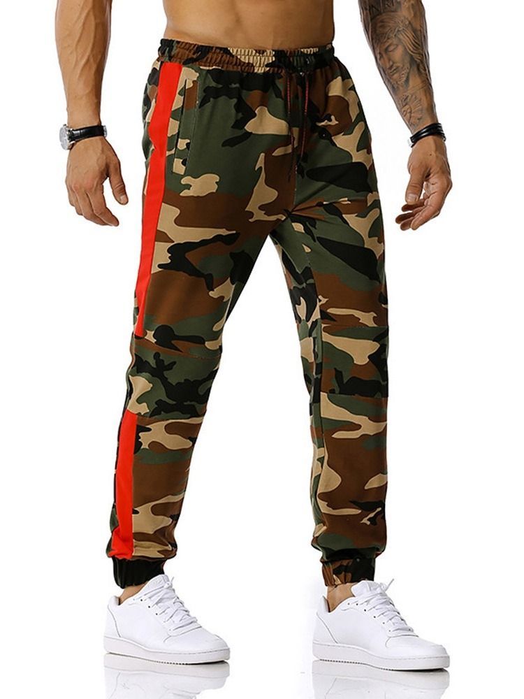 Lace-up Camouflage Lace-up Mid Waist Casual Miesten Housut