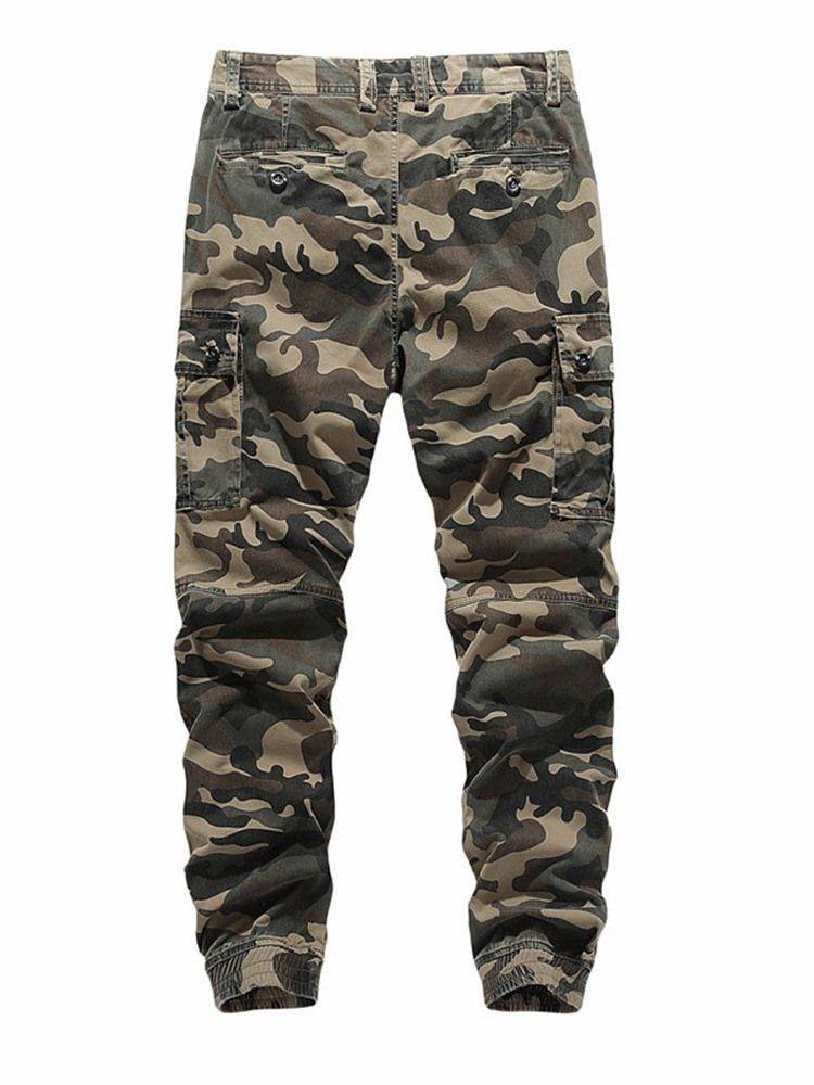 Lyijykynähousut Pocket Camouflage Mid Waist European Casual Miesten Housut