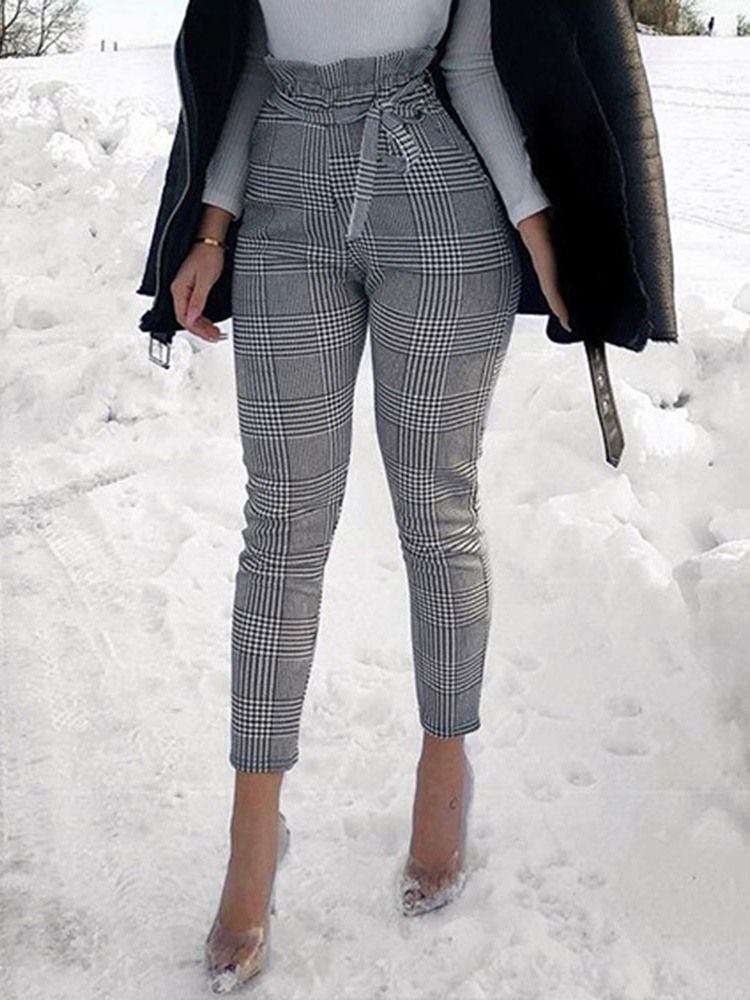 Naisten Painetut Ohuet Houndstooth-nilkkapituiset Haaremihousut