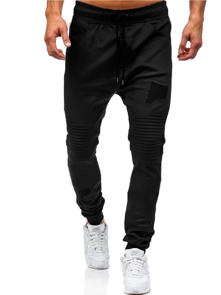 Patchwork Lace Up Micro-elastiset Miesten Rento Housut