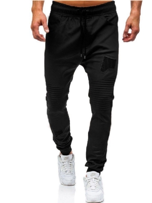 Patchwork Lace Up Micro-elastiset Miesten Rento Housut
