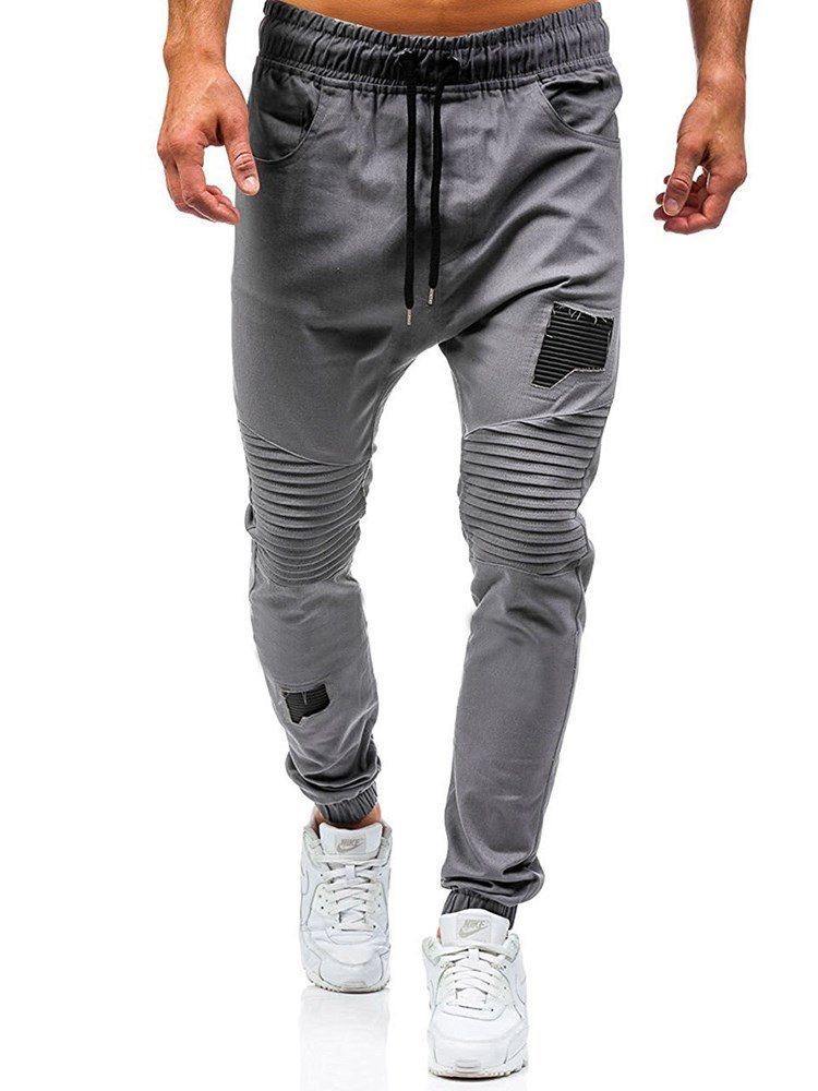 Patchwork Lace Up Micro-elastiset Miesten Rento Housut