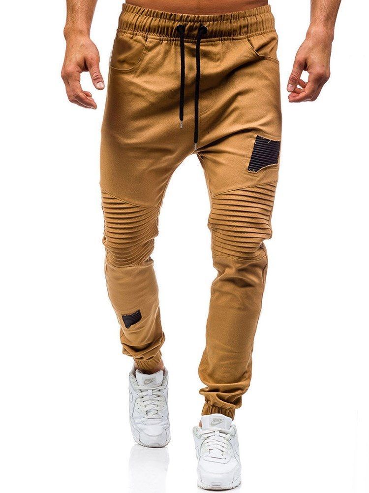 Patchwork Lace Up Micro-elastiset Miesten Rento Housut