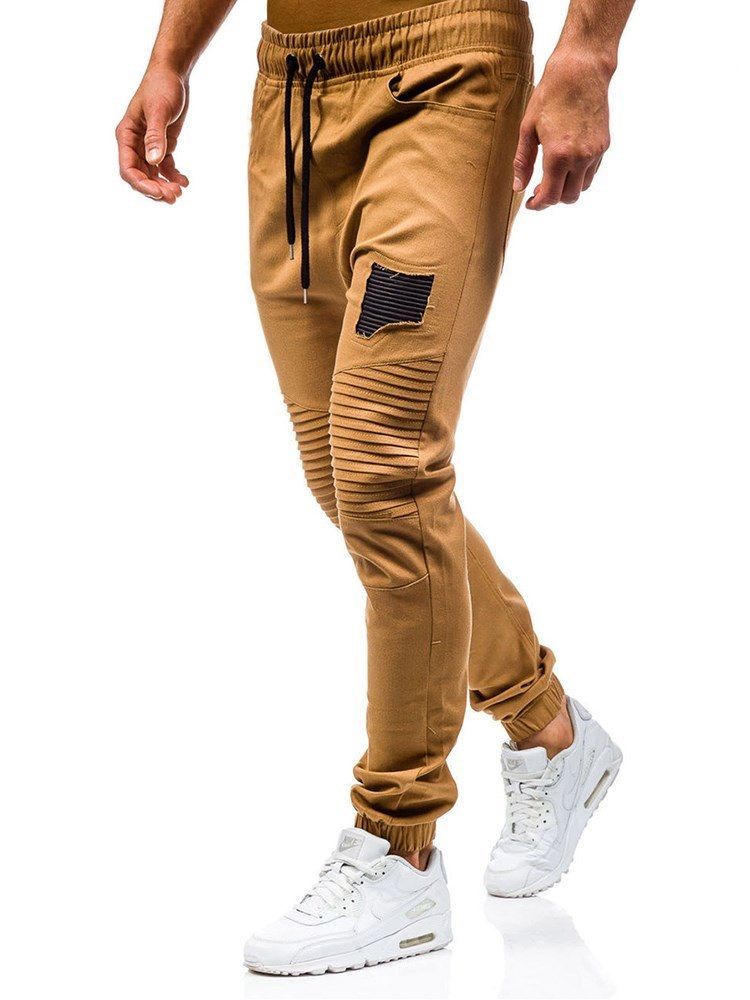 Patchwork Lace Up Micro-elastiset Miesten Rento Housut