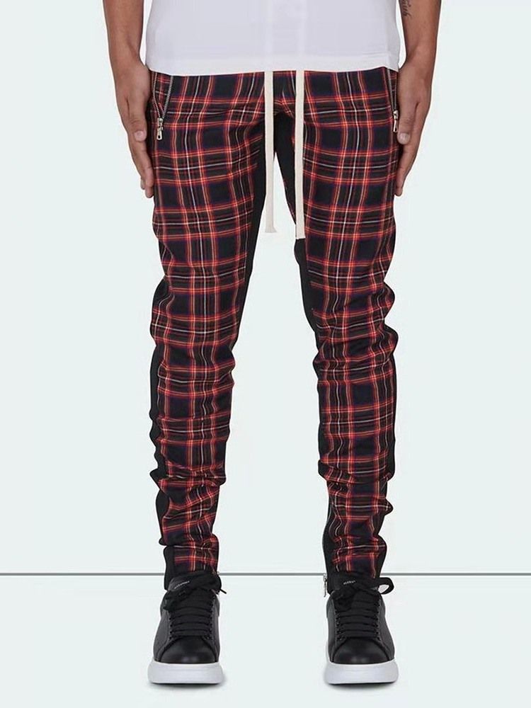 Pencil Zipper Plaid Lace-up Miesten Rento Housut