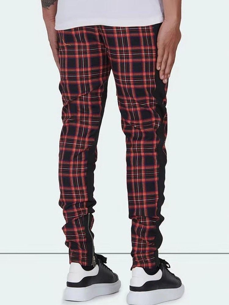 Pencil Zipper Plaid Lace-up Miesten Rento Housut