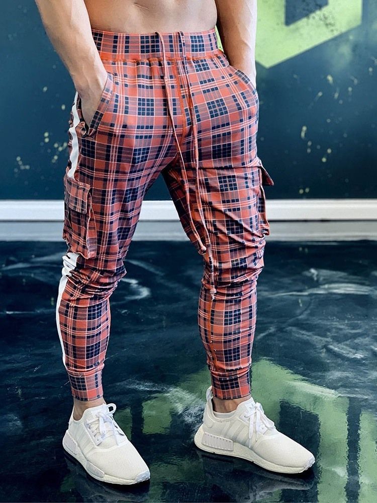 Plaid Pocket Casual Miesten Rento Housut