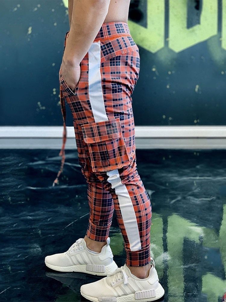 Plaid Pocket Casual Miesten Rento Housut
