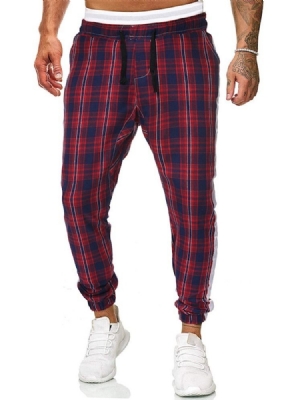 Plaid Print Mid Waist Miesten Rento Housut