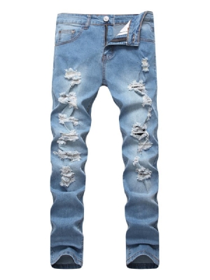 Plain Hole Zip Cotton Denim Vogue Slim Miesten Housut