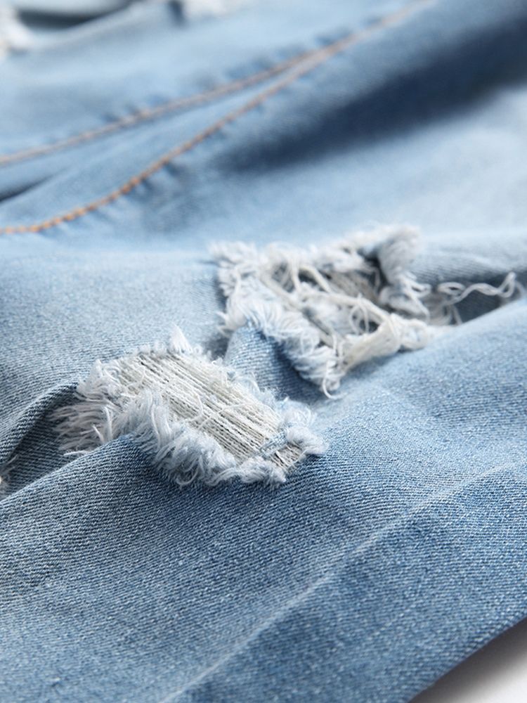 Plain Hole Zip Cotton Denim Vogue Slim Miesten Housut