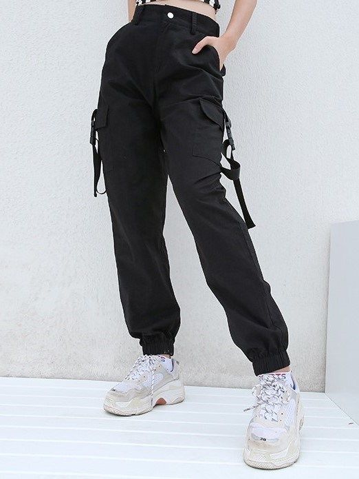 Pocket Loose Plain Naisten Housut