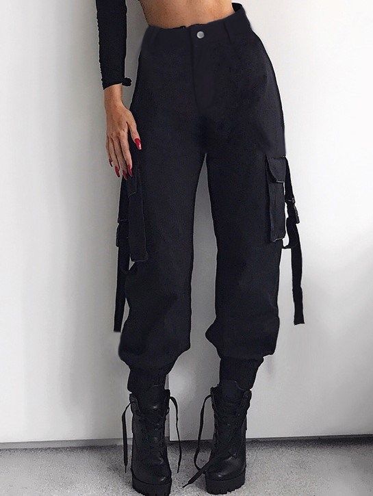 Pocket Loose Plain Naisten Housut