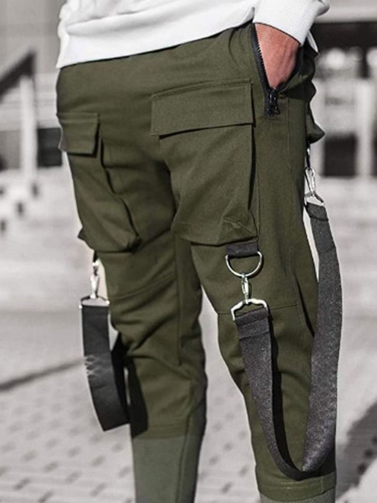 Pocket Mid Waist Fall Casual Miesten Housut