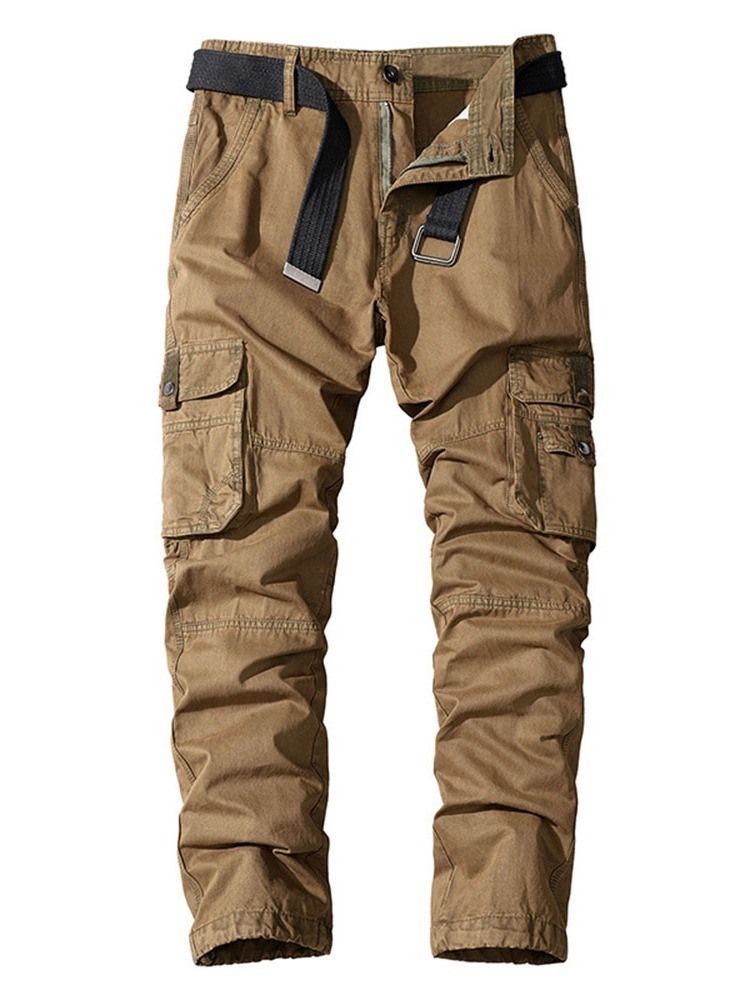 Pocket Straight Plain Four Seasons Mid Waist Miesten Rento Housut