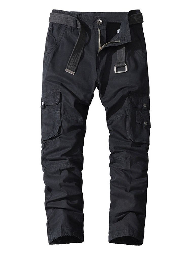 Pocket Straight Plain Four Seasons Mid Waist Miesten Rento Housut