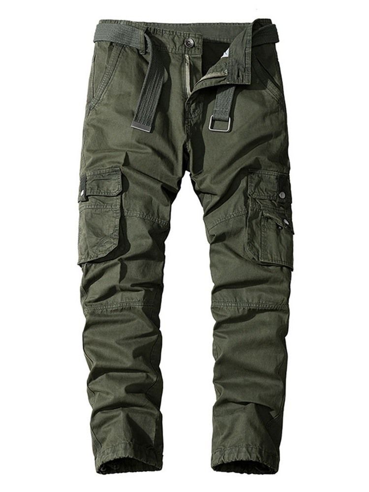 Pocket Straight Plain Four Seasons Mid Waist Miesten Rento Housut