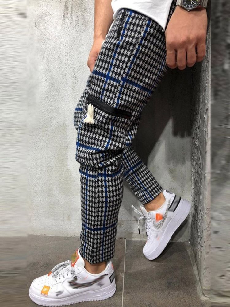 Pocket Thin Color Block Mid Waist Miesten Rento Housut