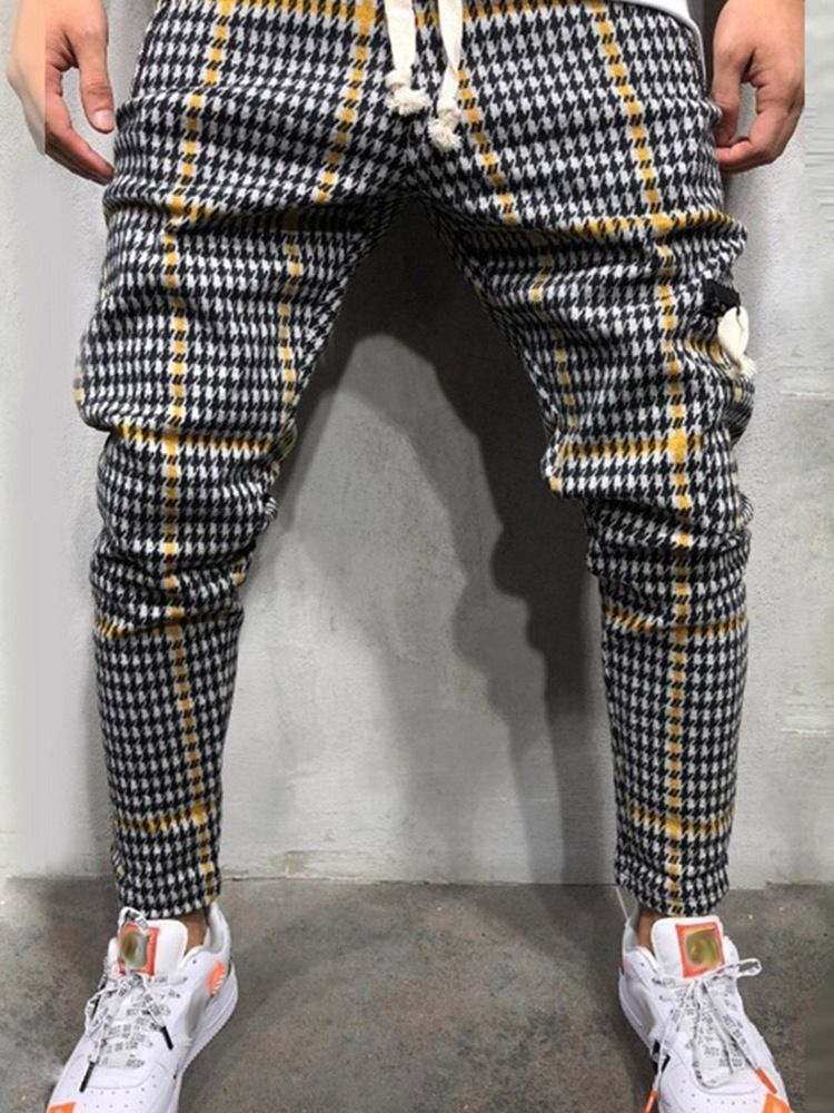 Pocket Thin Color Block Mid Waist Miesten Rento Housut