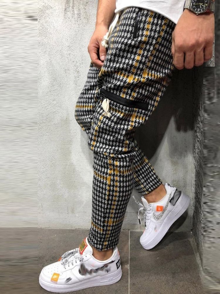 Pocket Thin Color Block Mid Waist Miesten Rento Housut