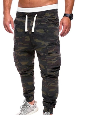Print Camouflage Straight Mid Waist Miesten Rento Housut