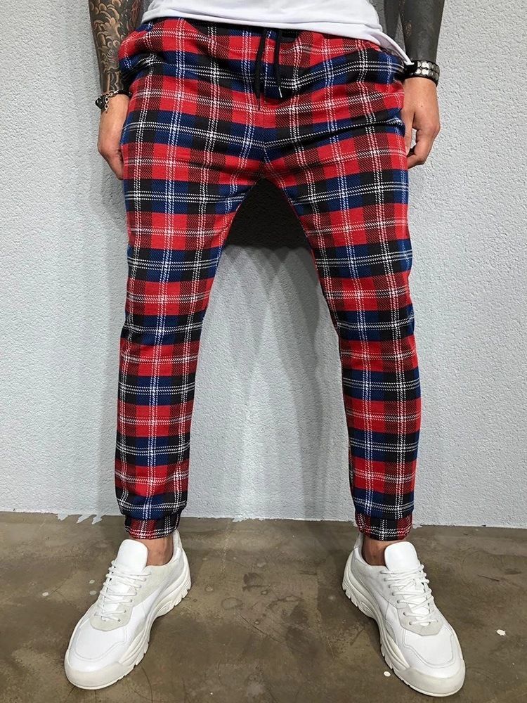 Print Plaid Harem Fall Miesten Rento Housut