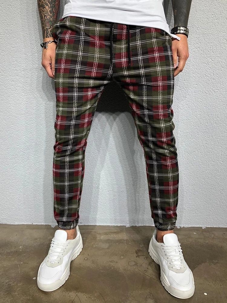 Print Plaid Harem Fall Miesten Rento Housut