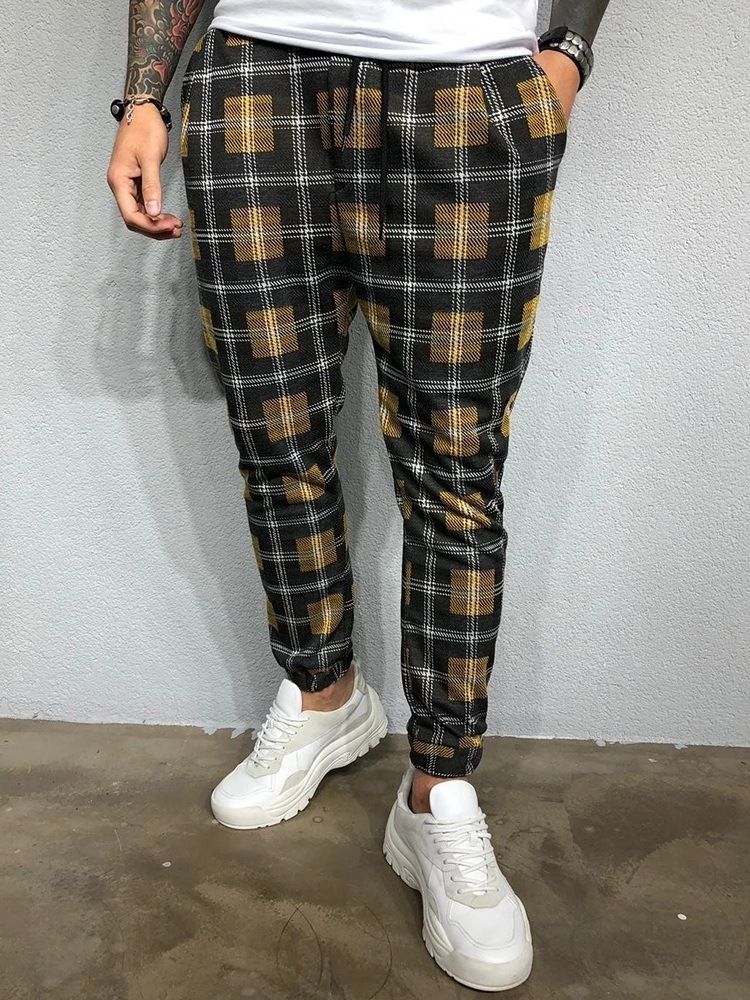 Print Plaid Harem Fall Miesten Rento Housut