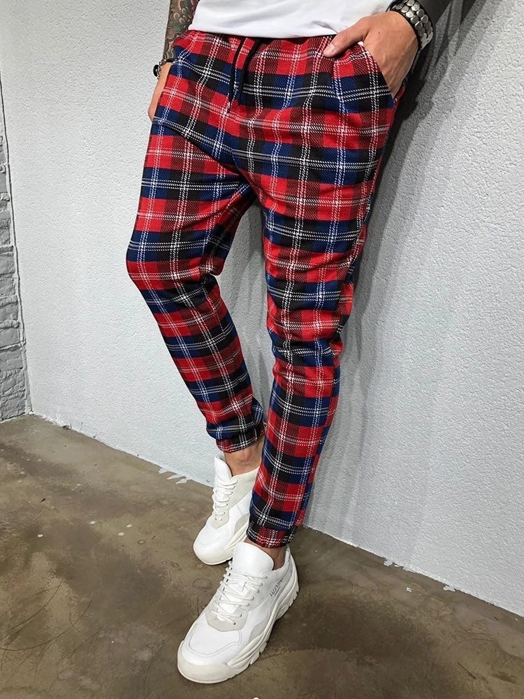 Print Plaid Harem Fall Miesten Rento Housut