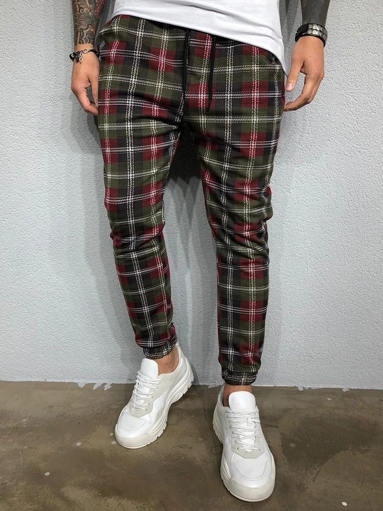 Print Plaid Harem Fall Miesten Rento Housut