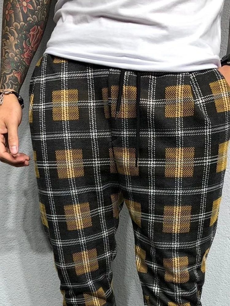 Print Plaid Harem Fall Miesten Rento Housut