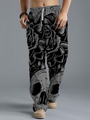 Skull Print Lace-up Miesten Rento Housut