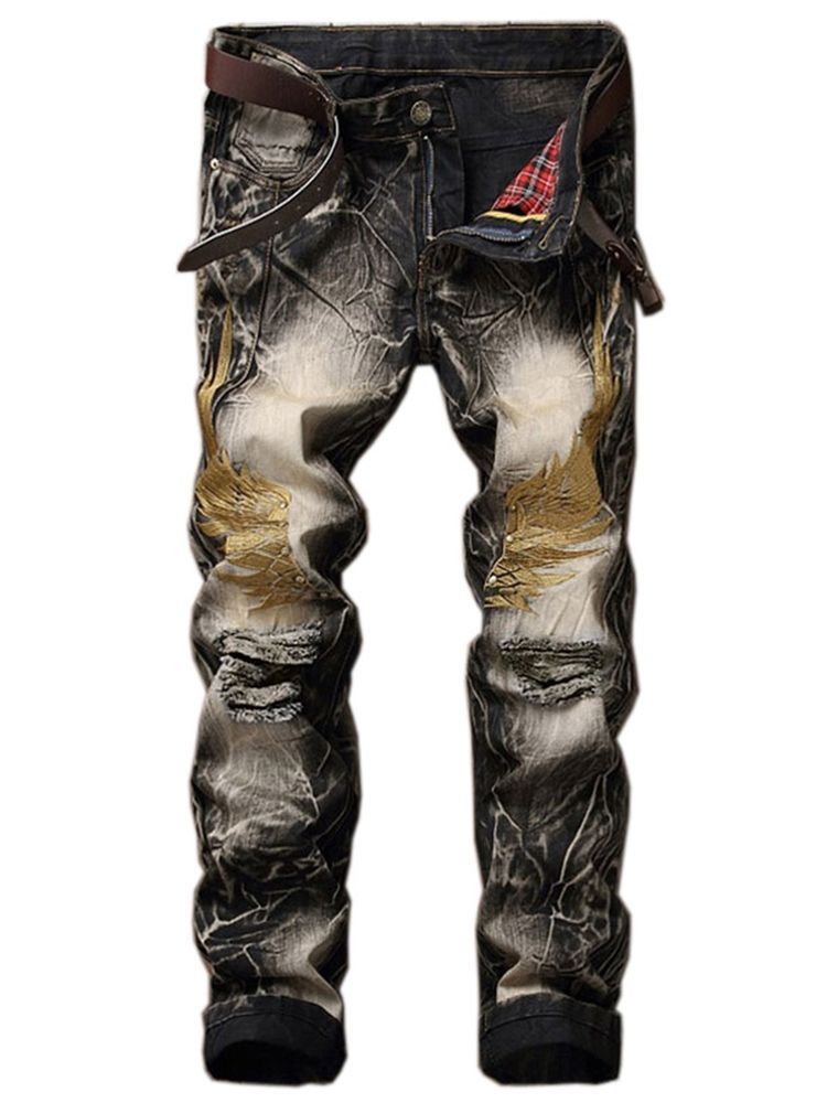 Street Style Casual Brodery Denim Miesten Housut