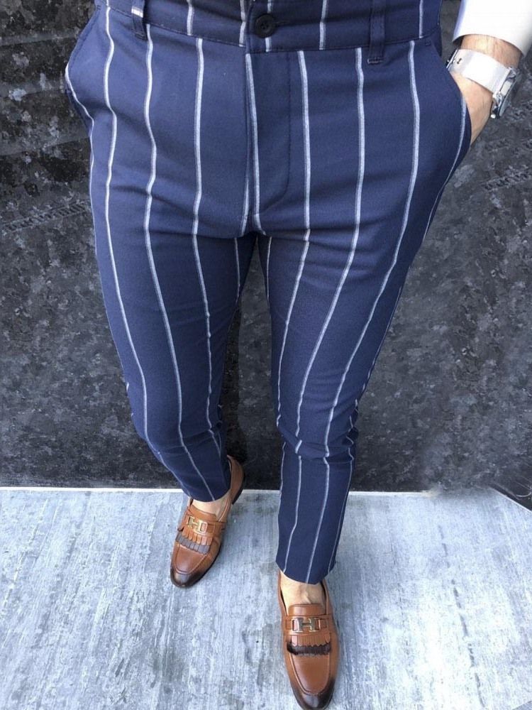 Stripe Pencil Pants Zipper Miesten Rento Housut