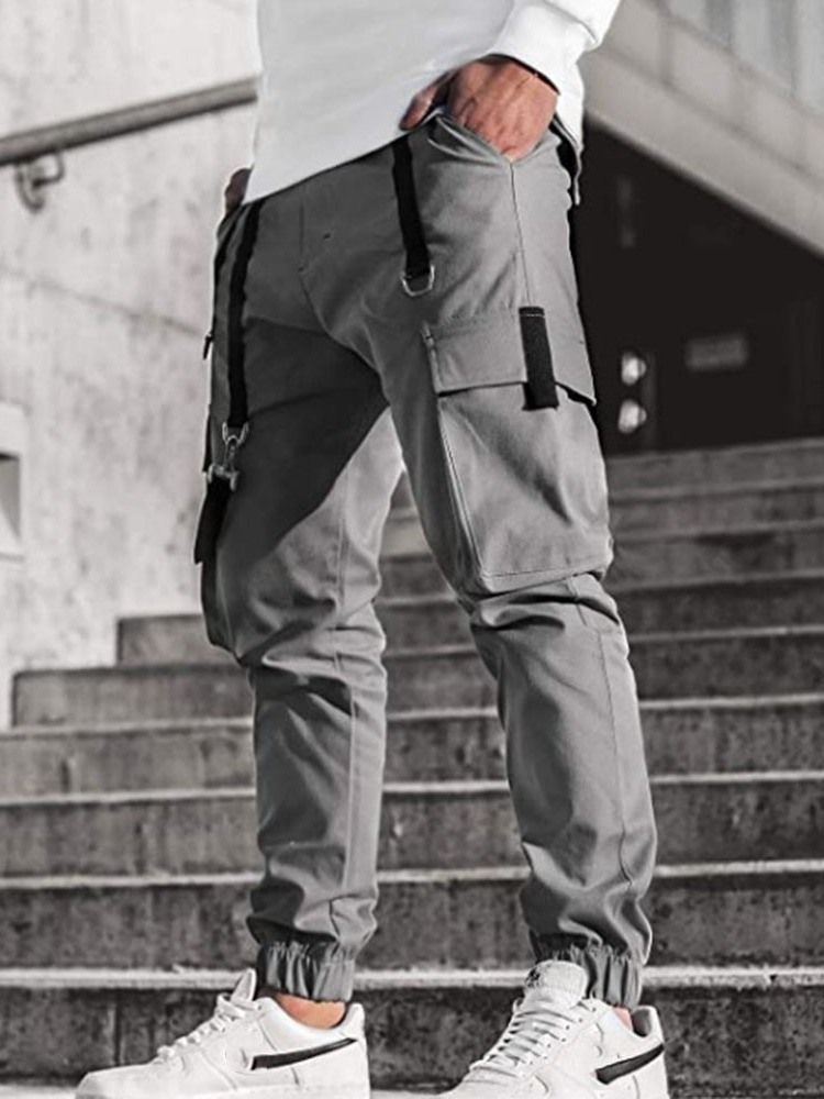 Taskukynähousut Yksiväriset Four Seasons Mid Waist Casual Miesten Housut