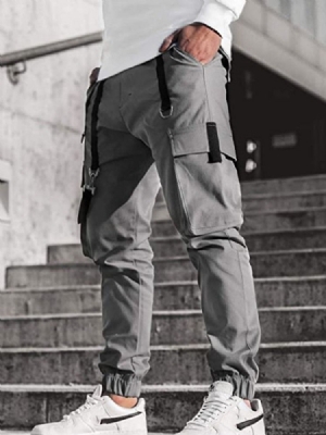 Taskukynähousut Yksiväriset Four Seasons Mid Waist Casual Miesten Housut