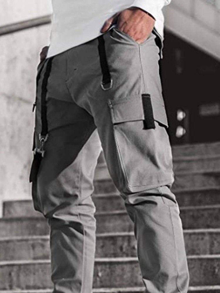 Taskukynähousut Yksiväriset Four Seasons Mid Waist Casual Miesten Housut
