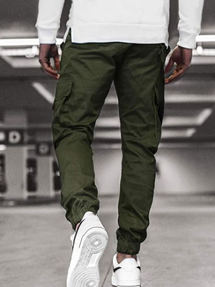 Taskukynähousut Yksiväriset Four Seasons Mid Waist Casual Miesten Housut