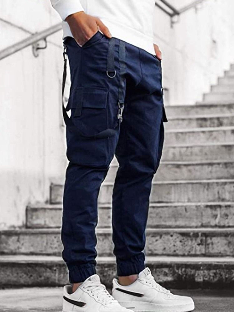 Taskukynähousut Yksiväriset Four Seasons Mid Waist Casual Miesten Housut