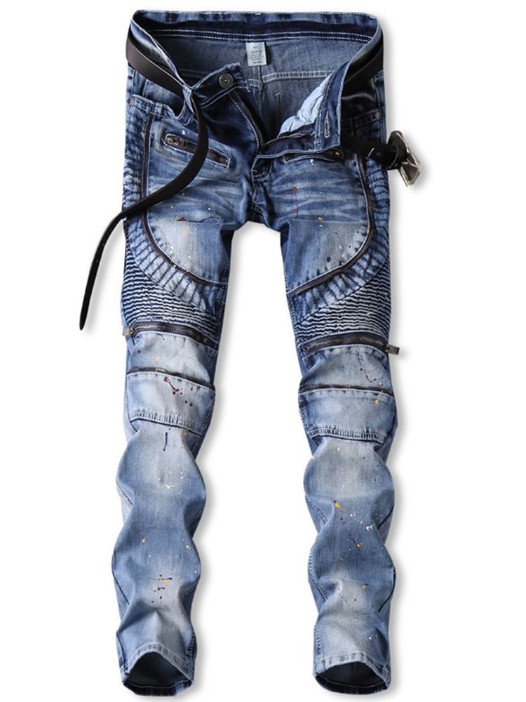 Värilliset Denim Zip -vyötäröiset Ainutlaatuiset Miesten Housut