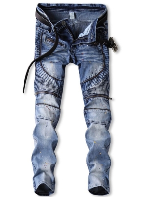 Värilliset Denim Zip -vyötäröiset Ainutlaatuiset Miesten Housut